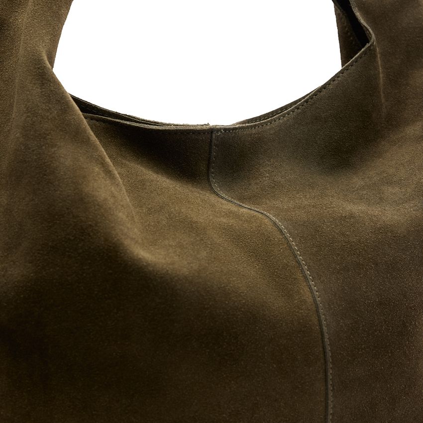 Dunkelgrüner Veloursleder-Shopper