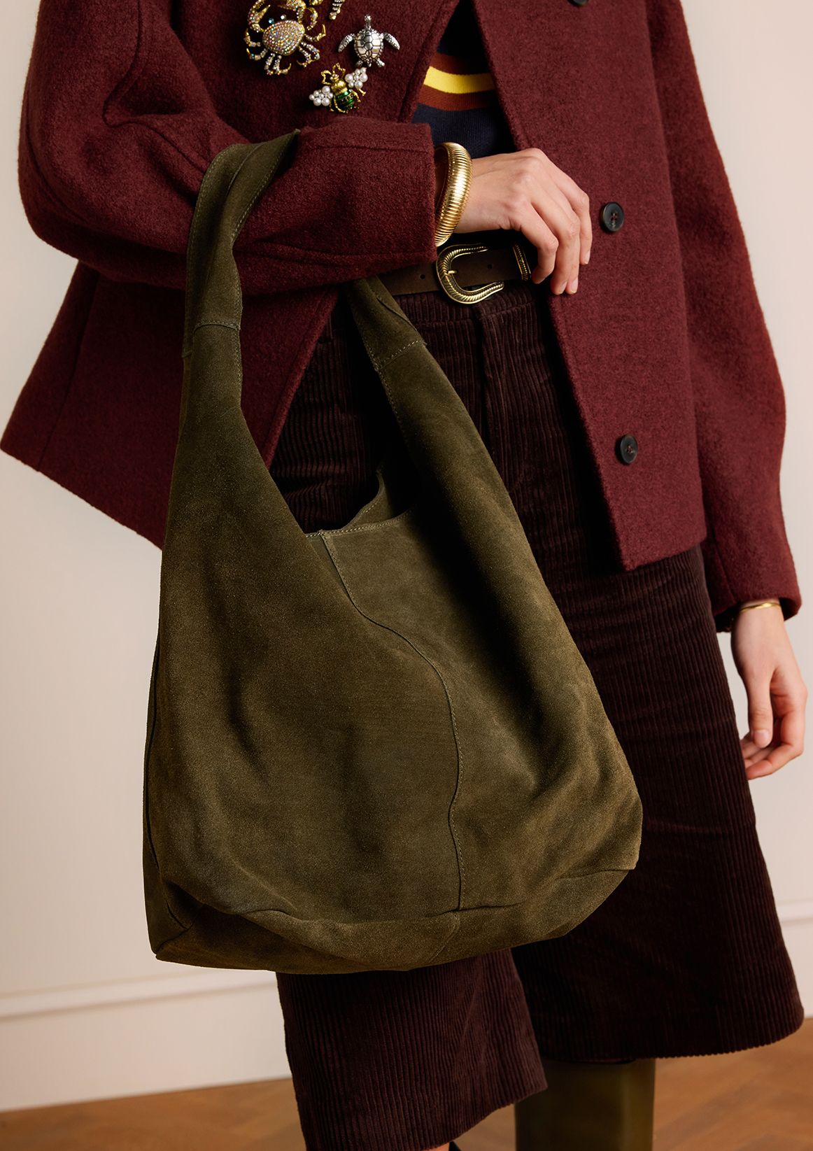 Dunkelgrüner Veloursleder-Shopper