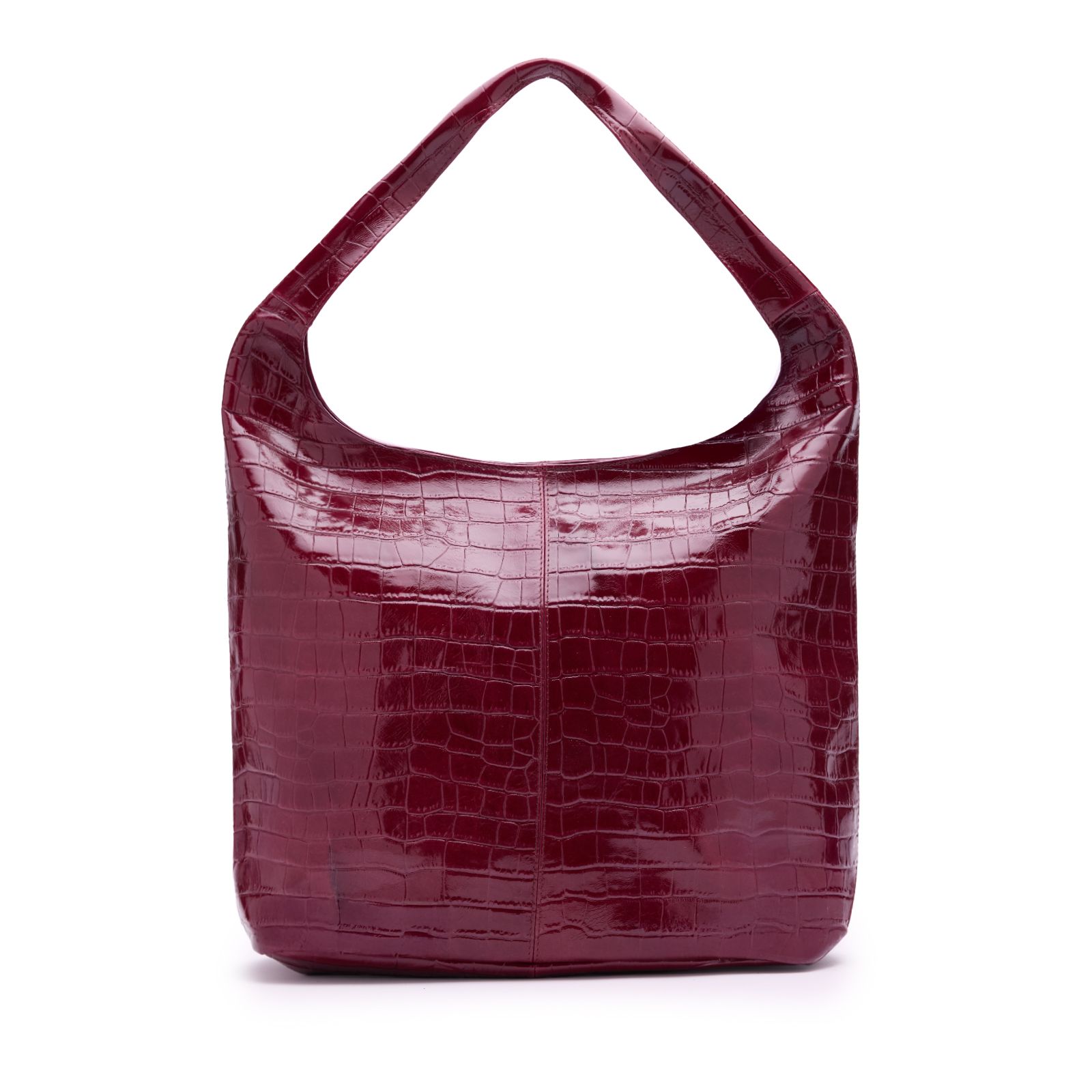 Bordeauxrote Leder-Schultertasche mit Krokomuster