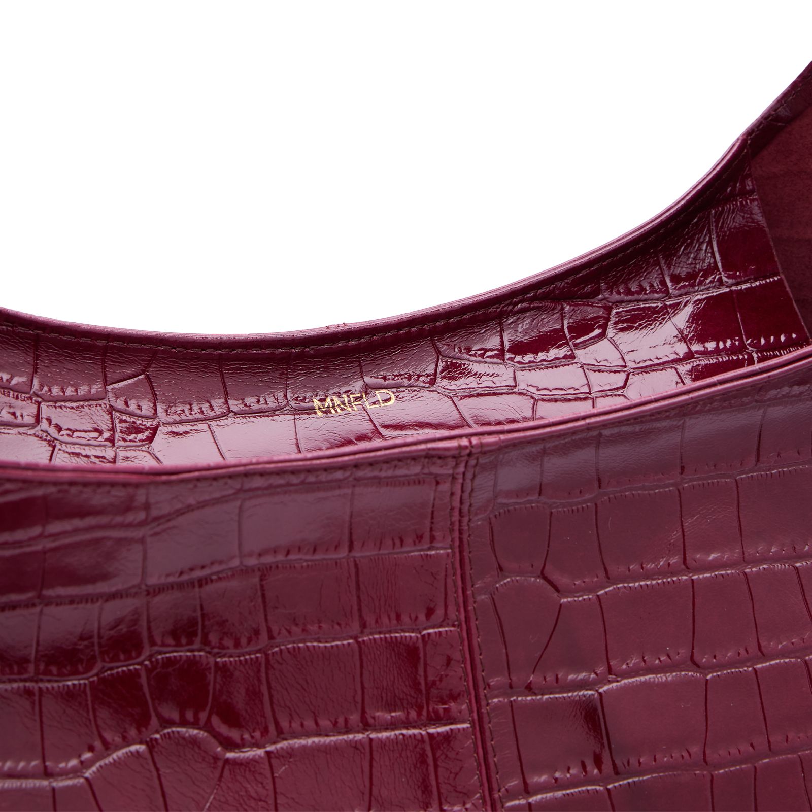 Bordeauxrote Leder-Schultertasche mit Krokomuster