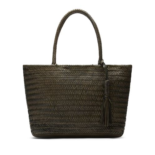 Groene gevlochten suède schoudertas