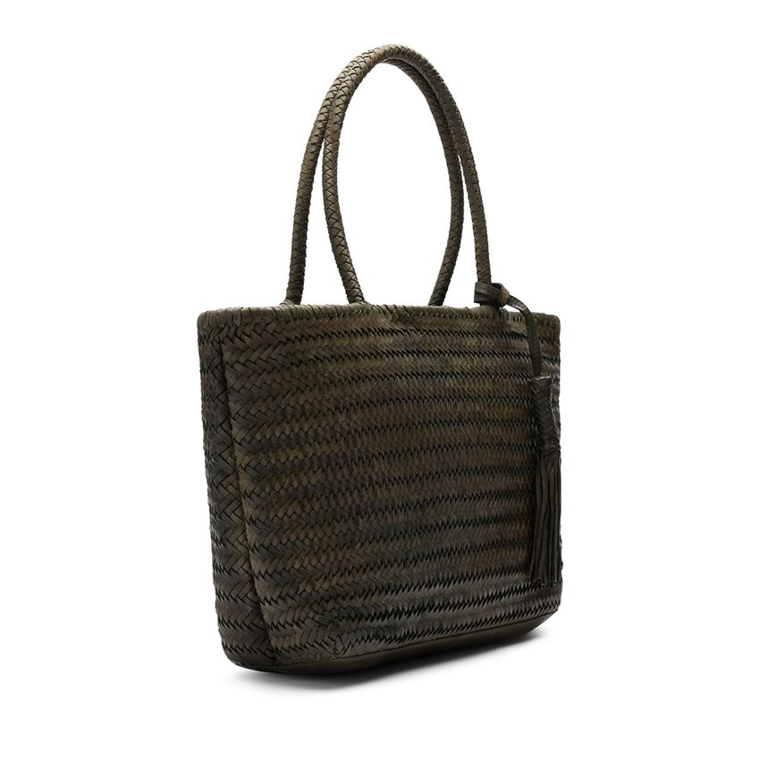 Groene gevlochten suède schoudertas