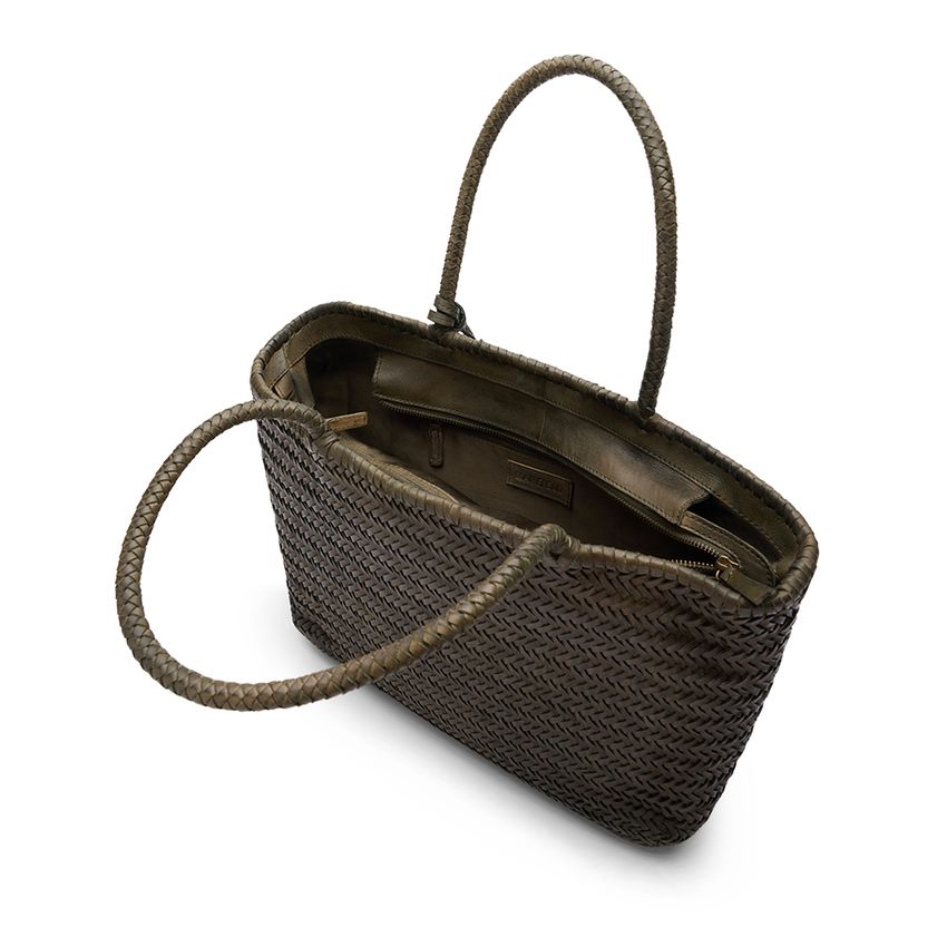 Groene gevlochten suède schoudertas