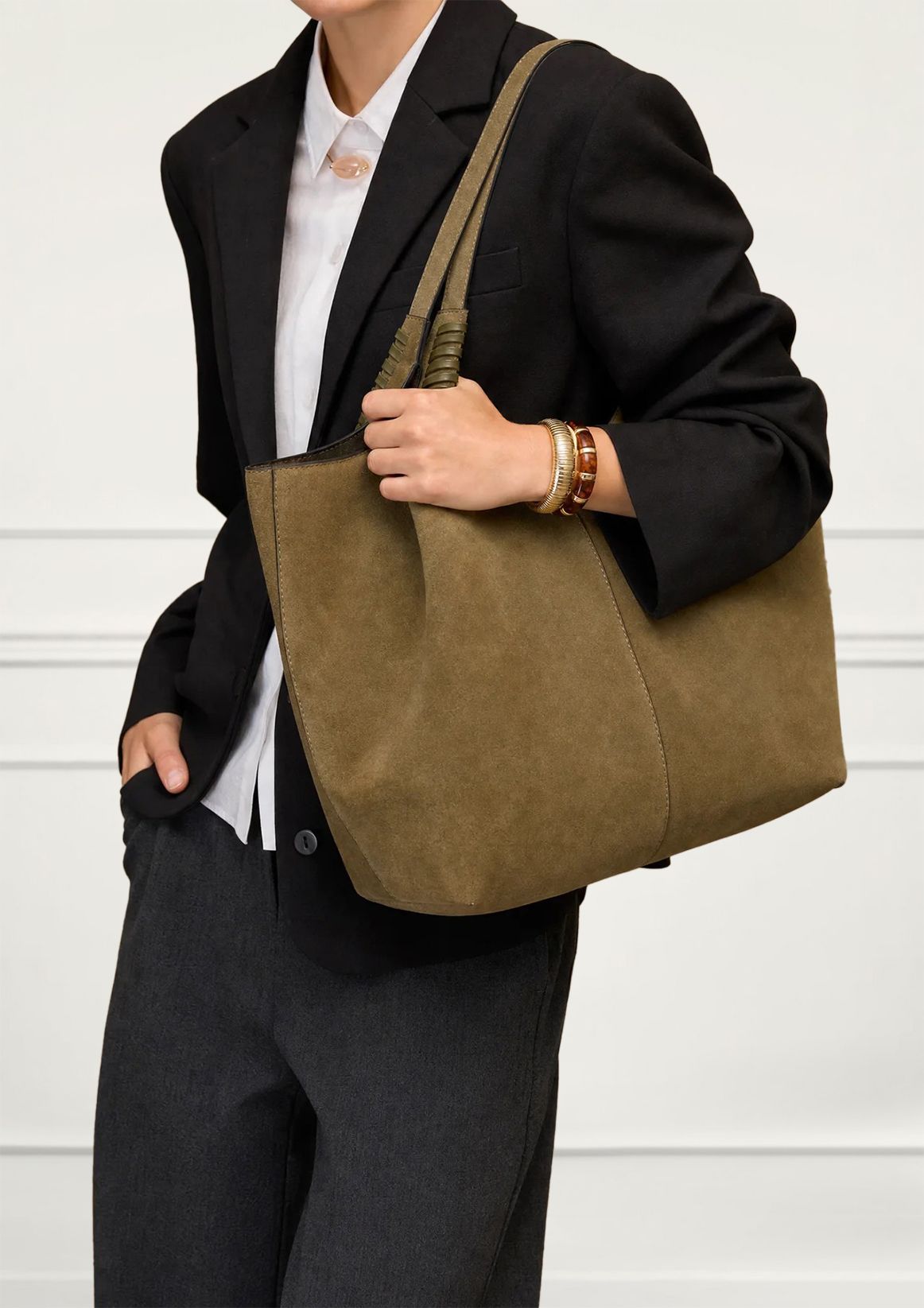 Grüner Veloursleder-Shopper