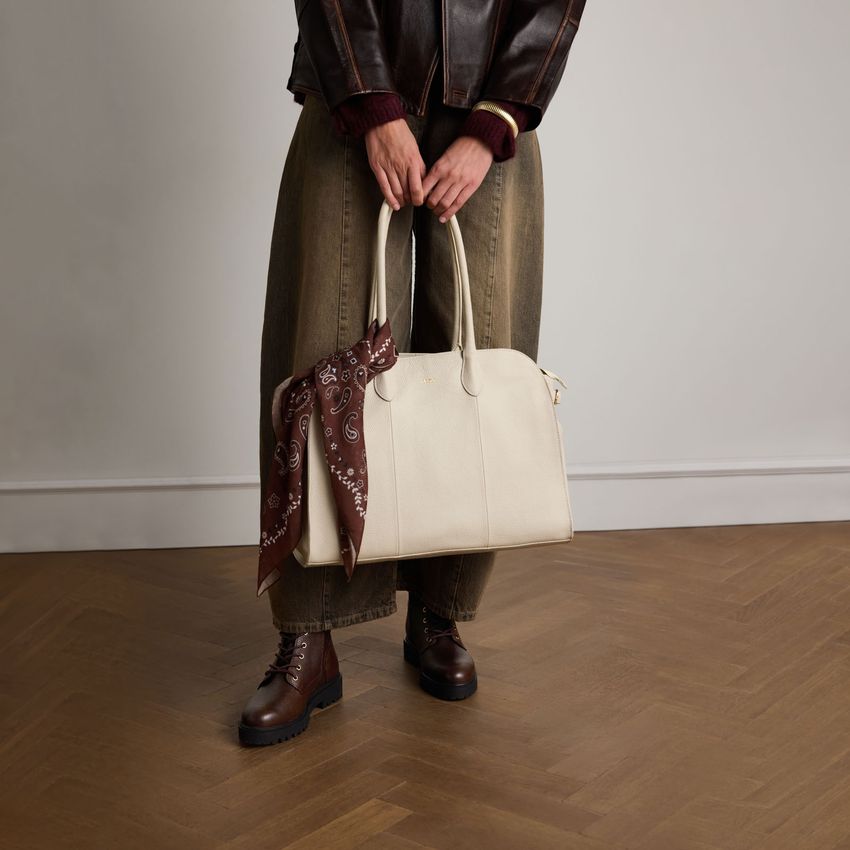 Off white leren shopper