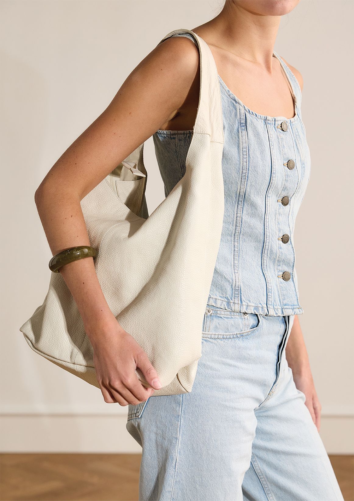 Weißer Leder-Shopper