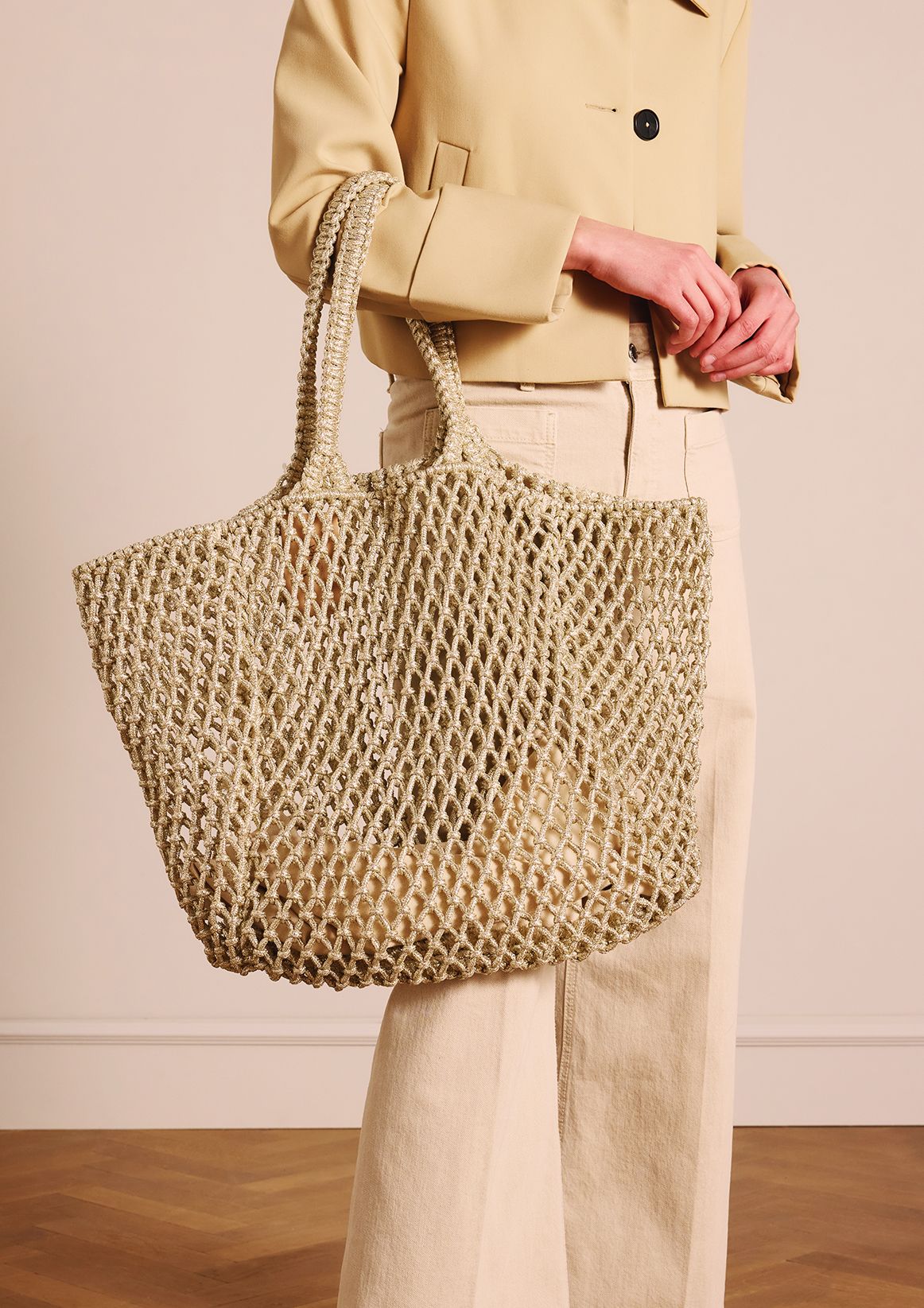 Zilveren gevlochten shopper