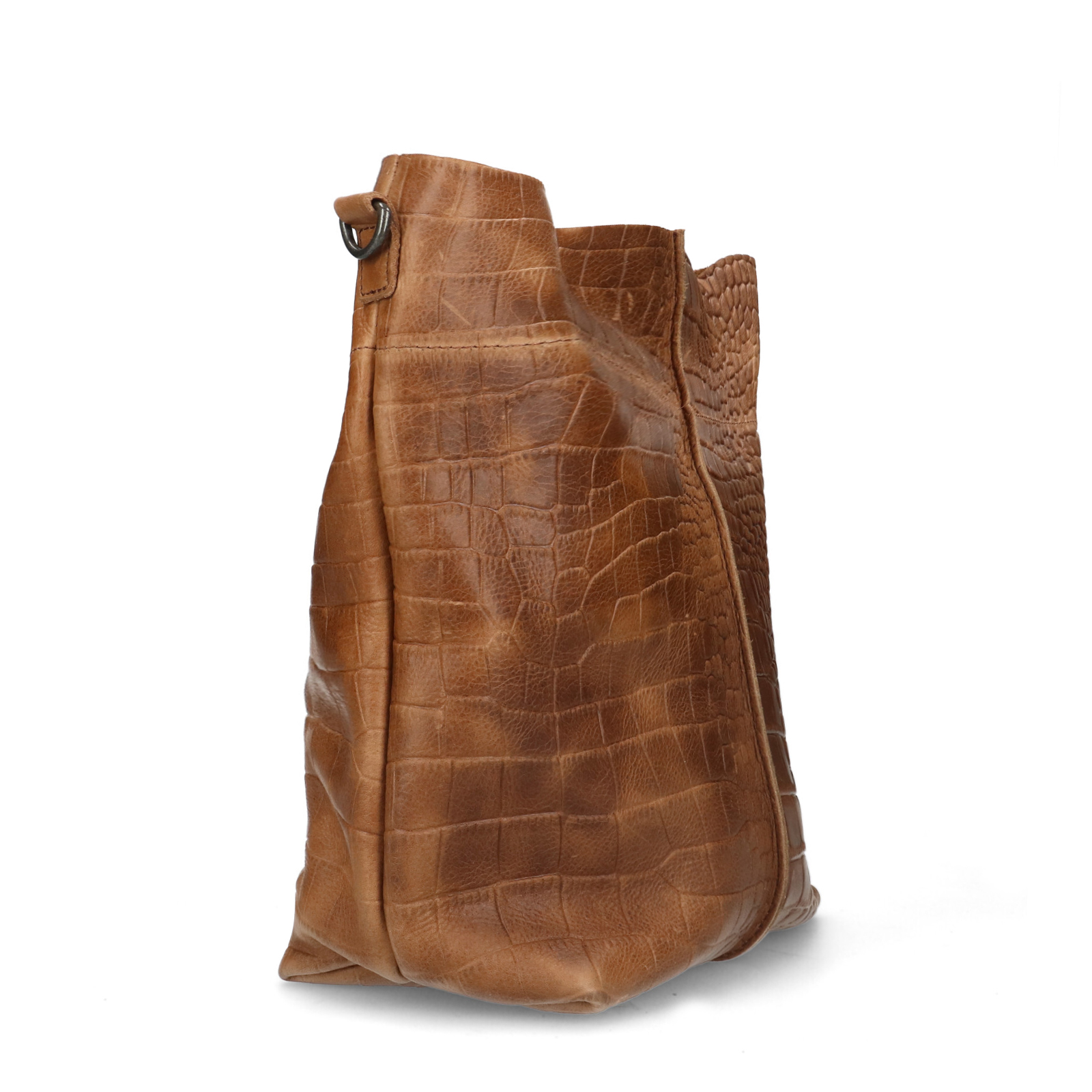 Cognac leren handtas met krokodillenprint Handtassen Manfield