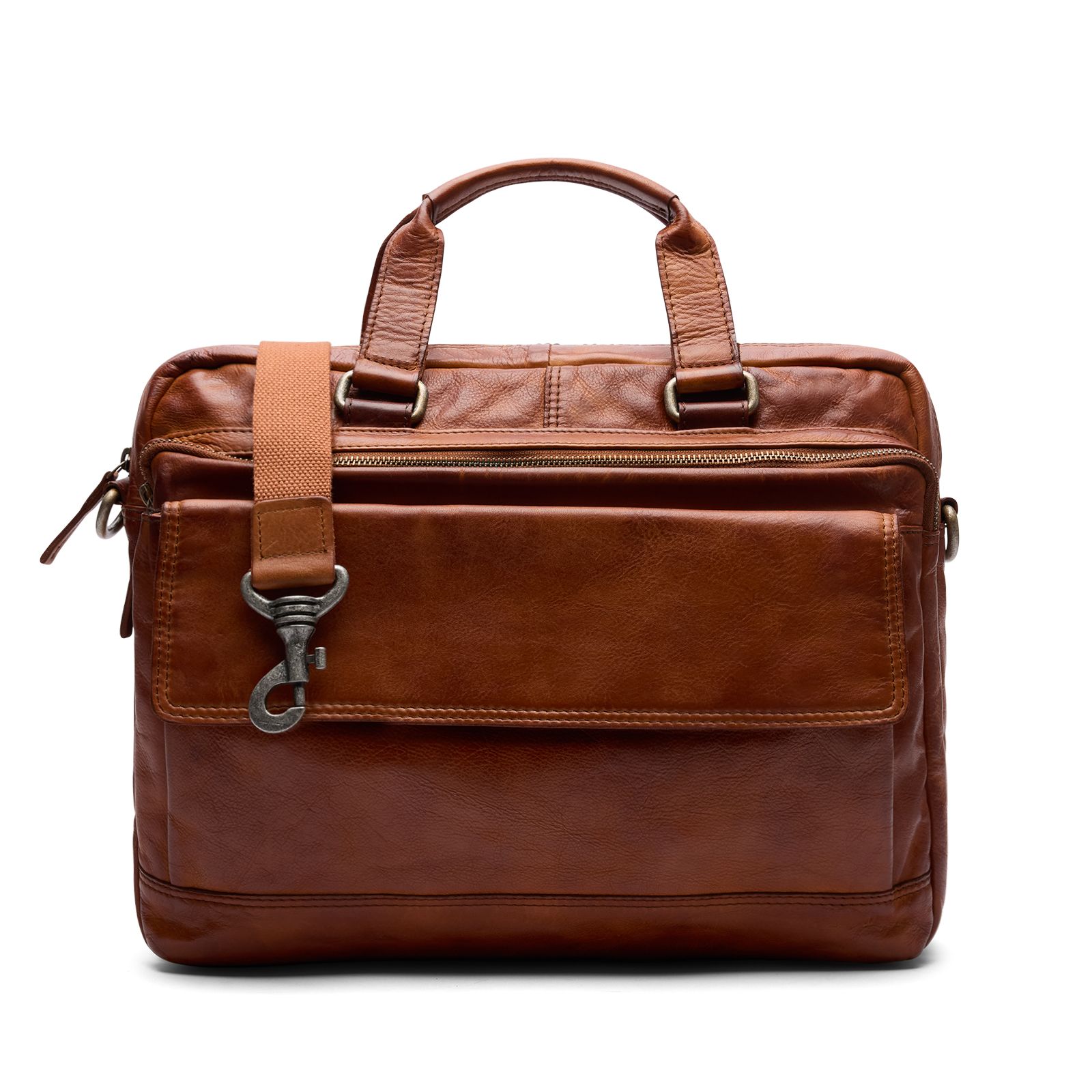 Cognacfarbene Laptoptasche aus Leder