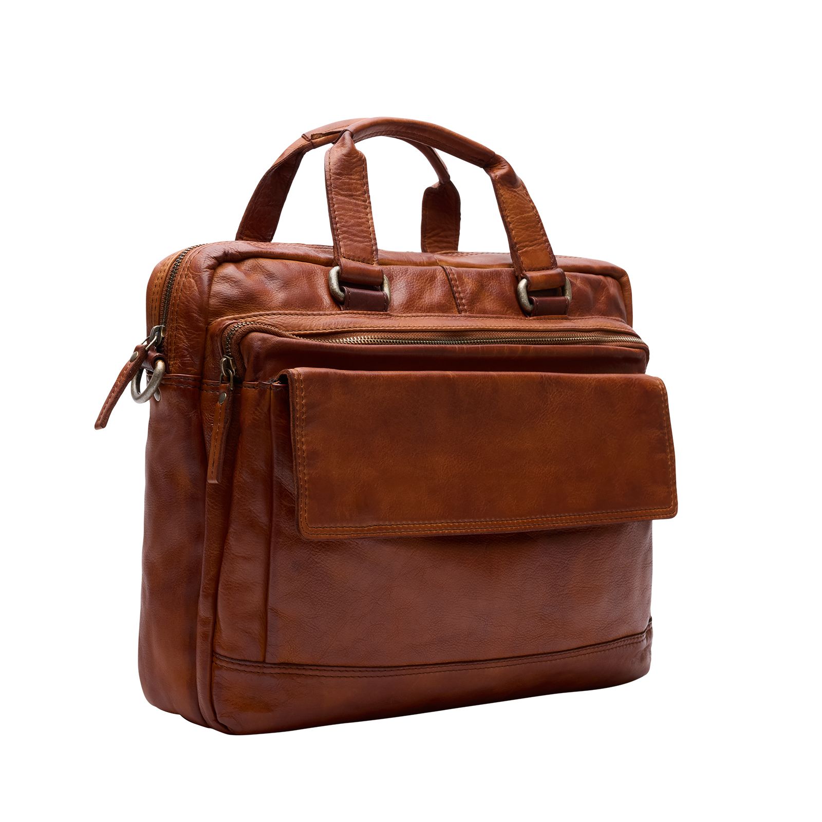 Cognacfarbene Laptoptasche aus Leder