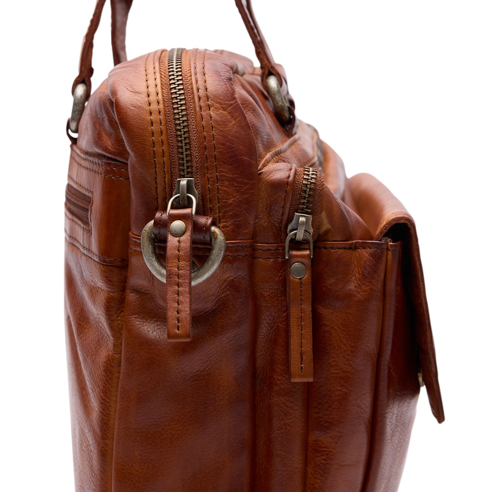 Cognacfarbene Laptoptasche aus Leder