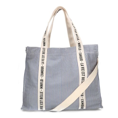 Beige en blauw gestreepte shopper