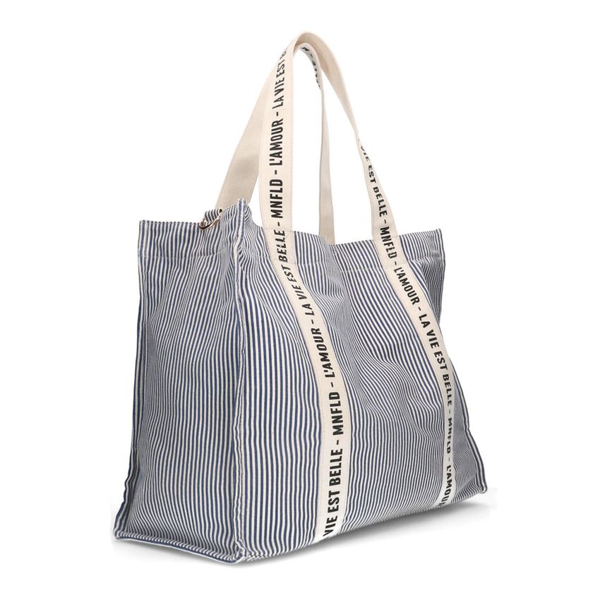 Beige navy gestreepte shopper