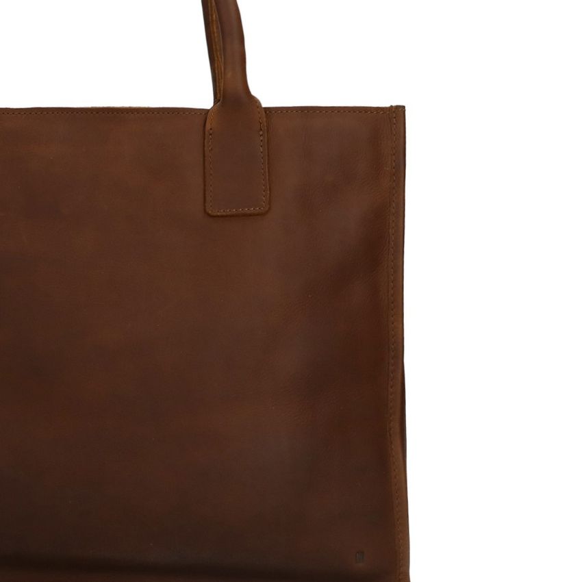 Cognac leren shopper