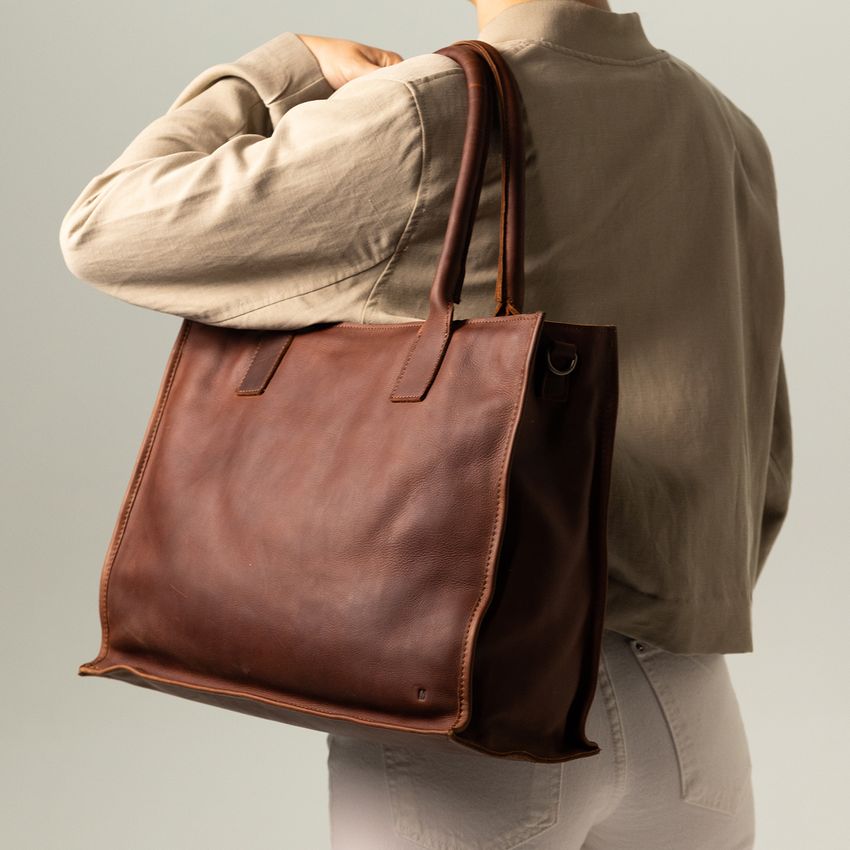 16 inch cognac leren shopper