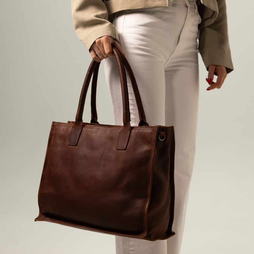 16 inch cognac leren shopper