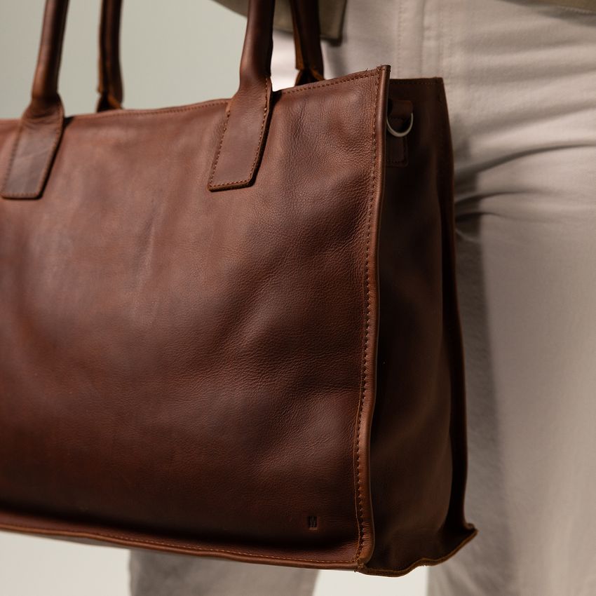 16 inch cognac leren shopper