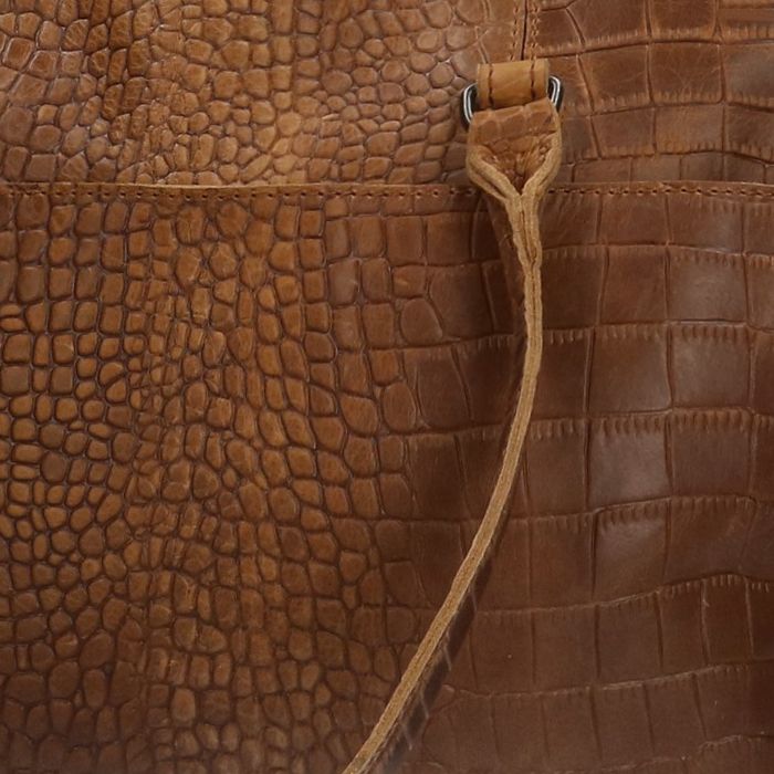 Cognac leren shopper met crocoprint