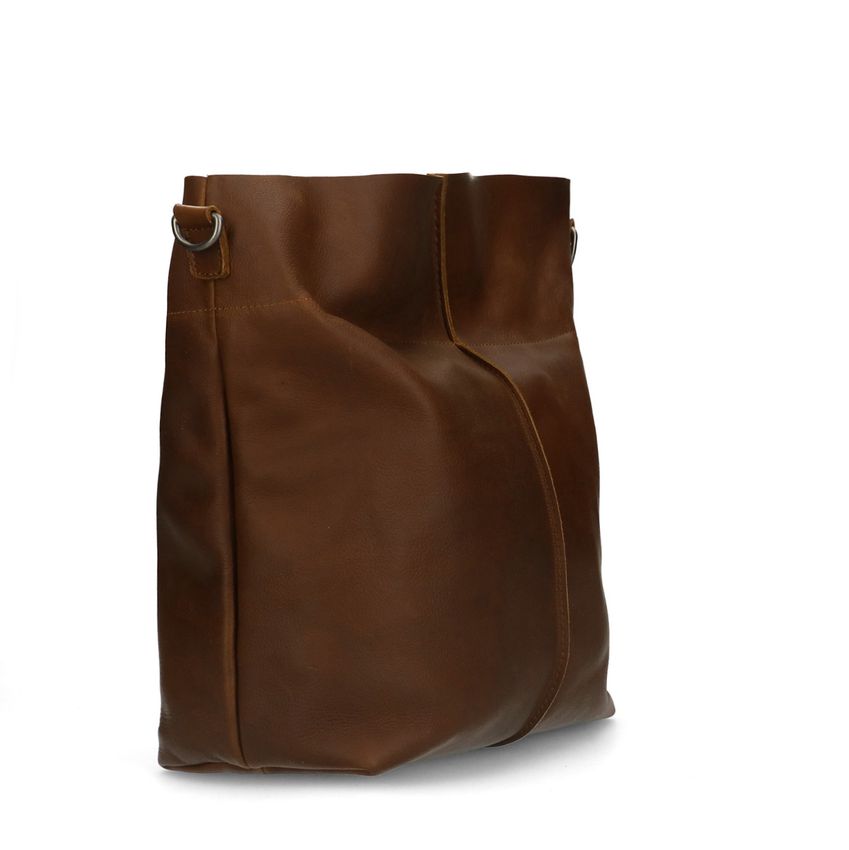 Cognac leren shopper met hengsel