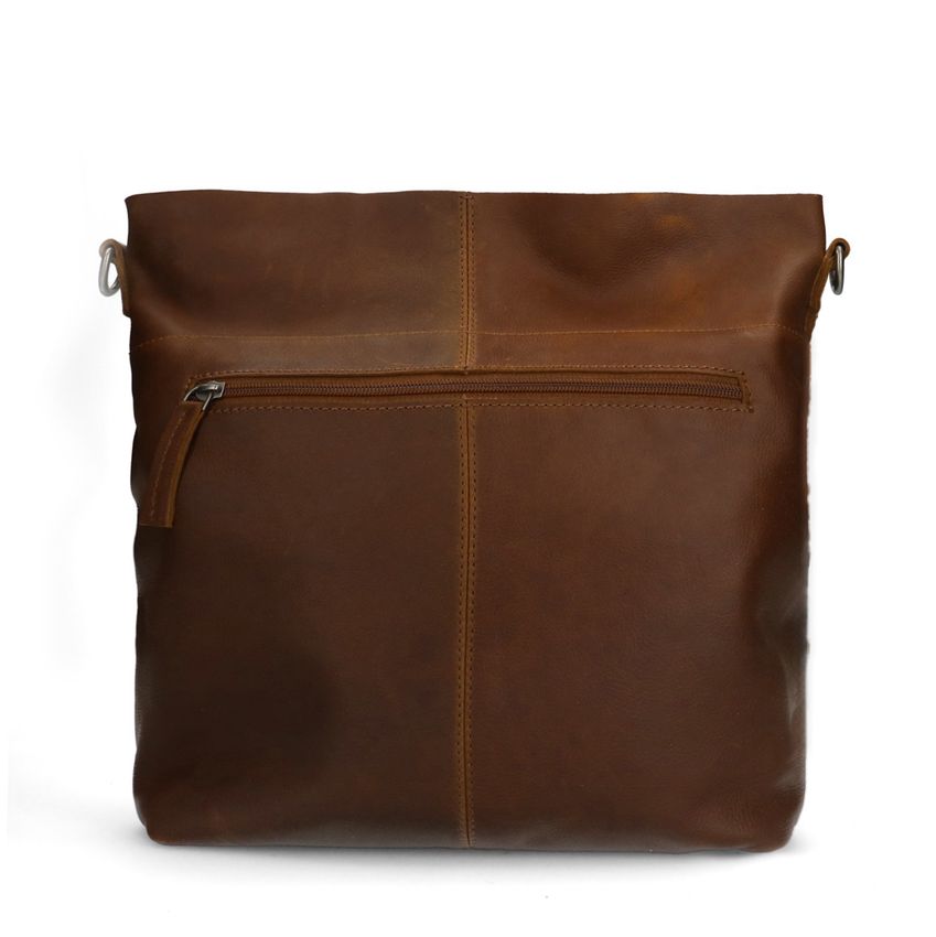 Cognac leren shopper met hengsel