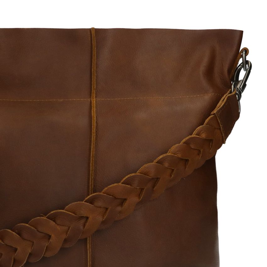 Cognac leren shopper met hengsel