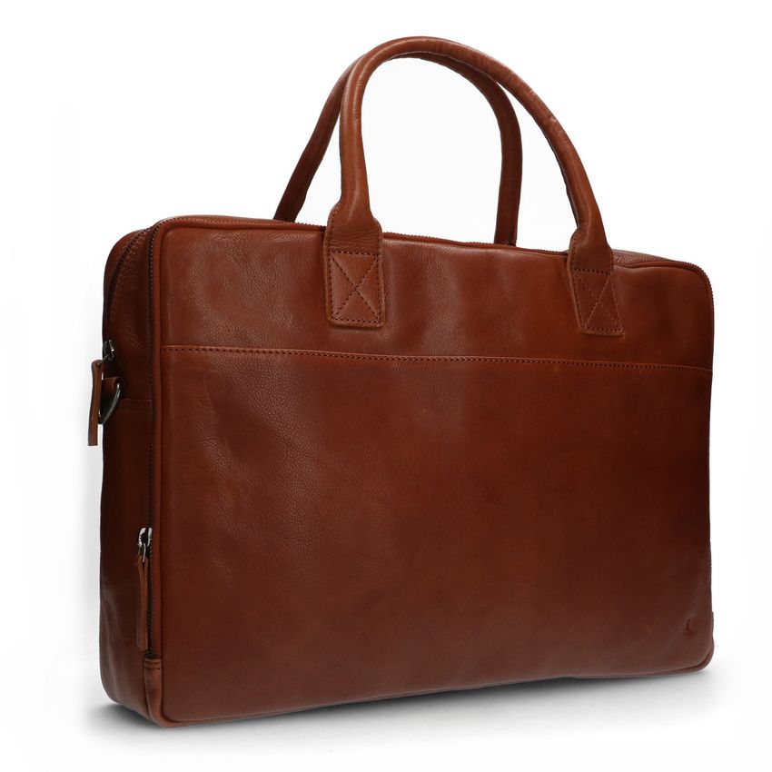 Cognacfarbene Laptoptasche aus Leder 17 Zoll