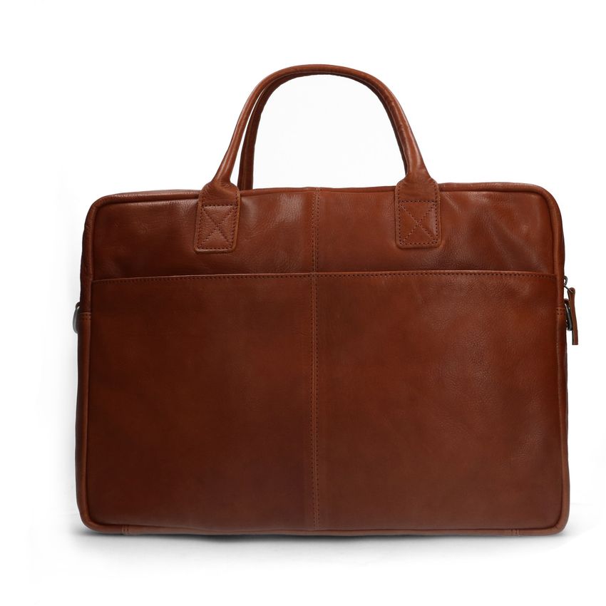 Cognacfarbene Laptoptasche aus Leder 17 Zoll