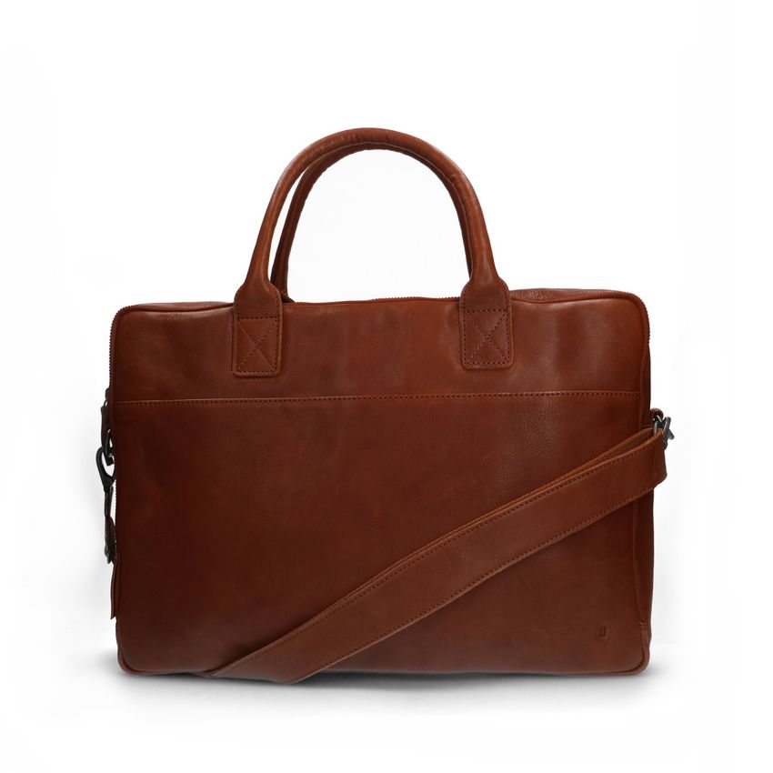 Cognacfarbene Laptoptasche aus Leder 17 Zoll