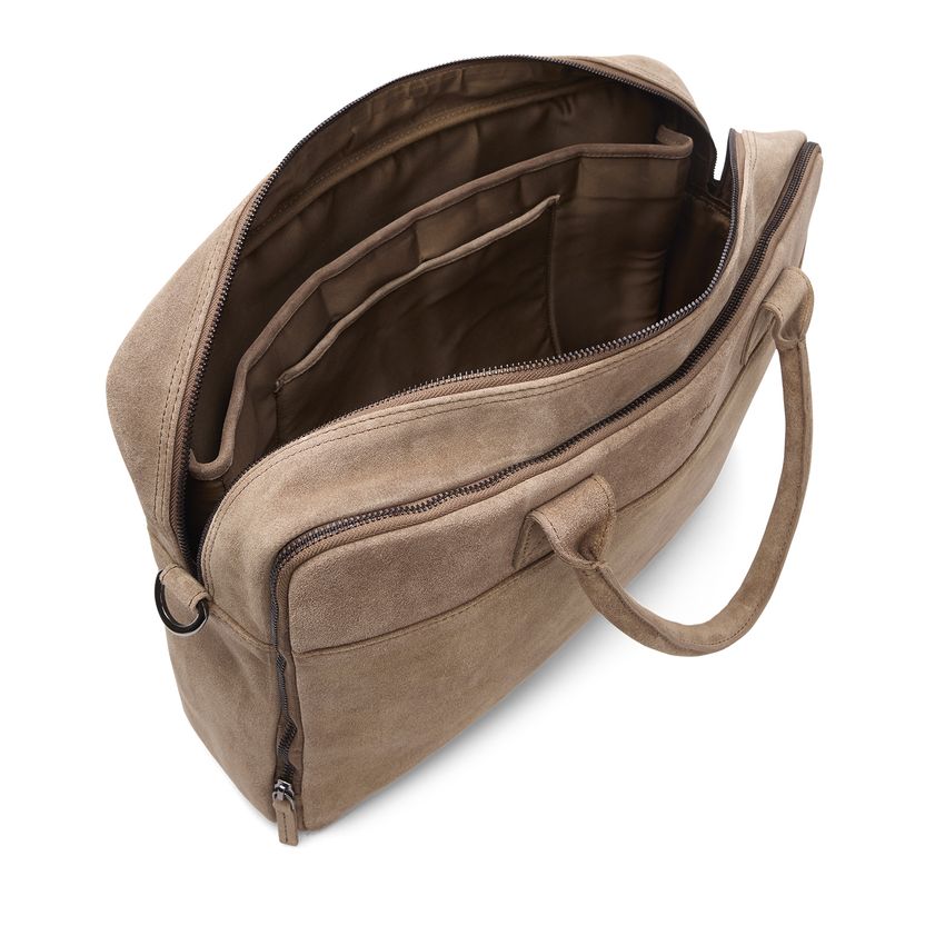 Taupefarbene Laptoptasche aus Veloursleder 18.5 Zoll