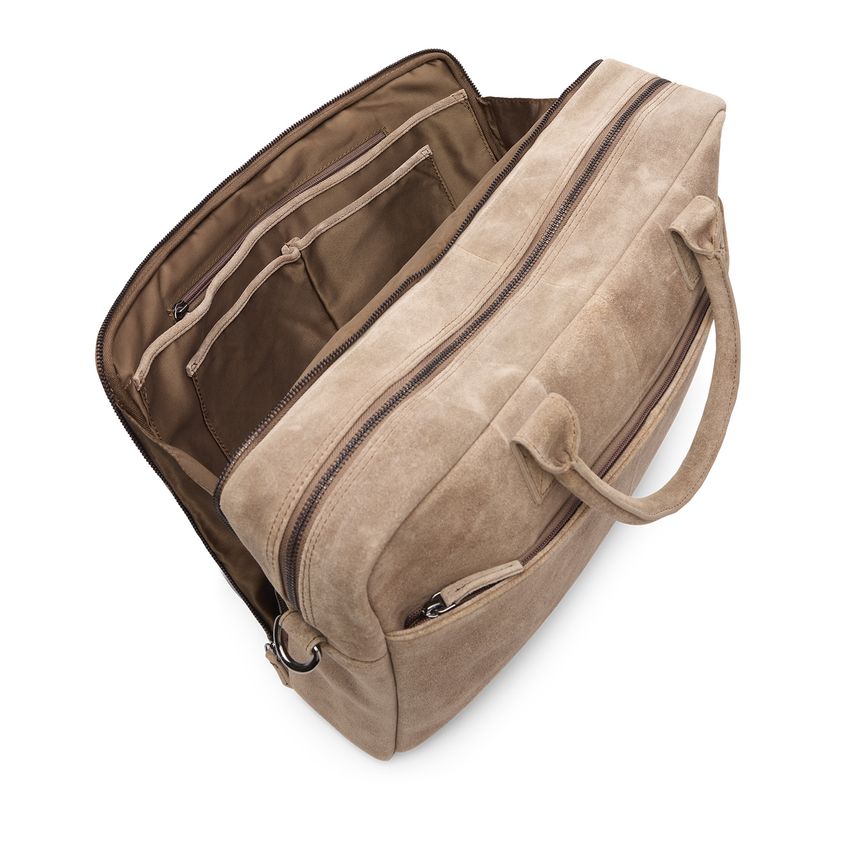 Taupefarbene Laptoptasche aus Veloursleder 18.5 Zoll