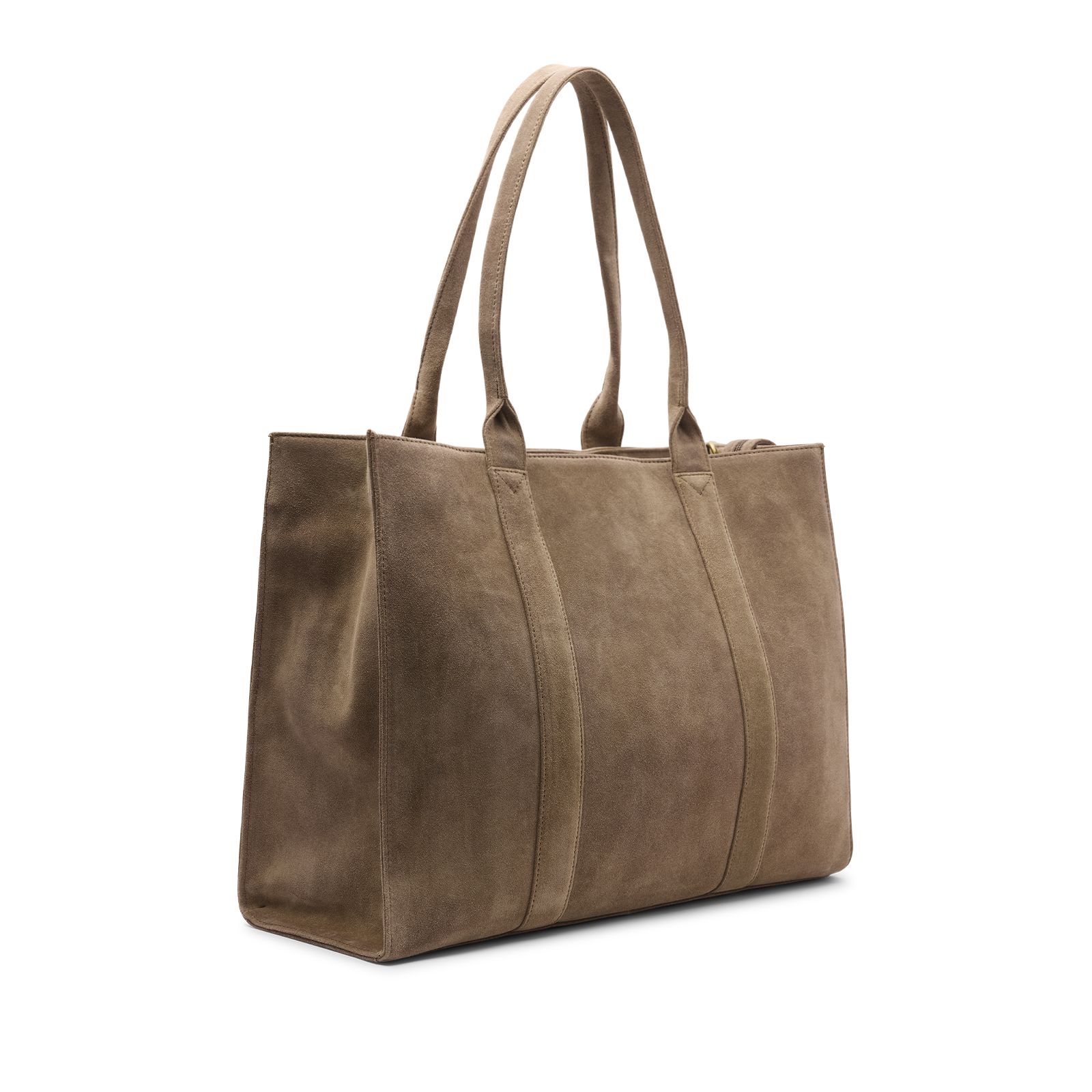 Taupefarbener Veloursleder-Shopper