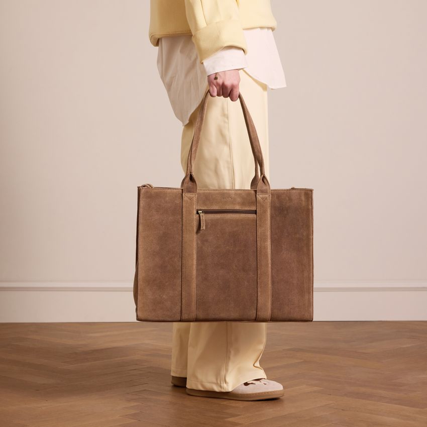 18 inch taupe suède shopper