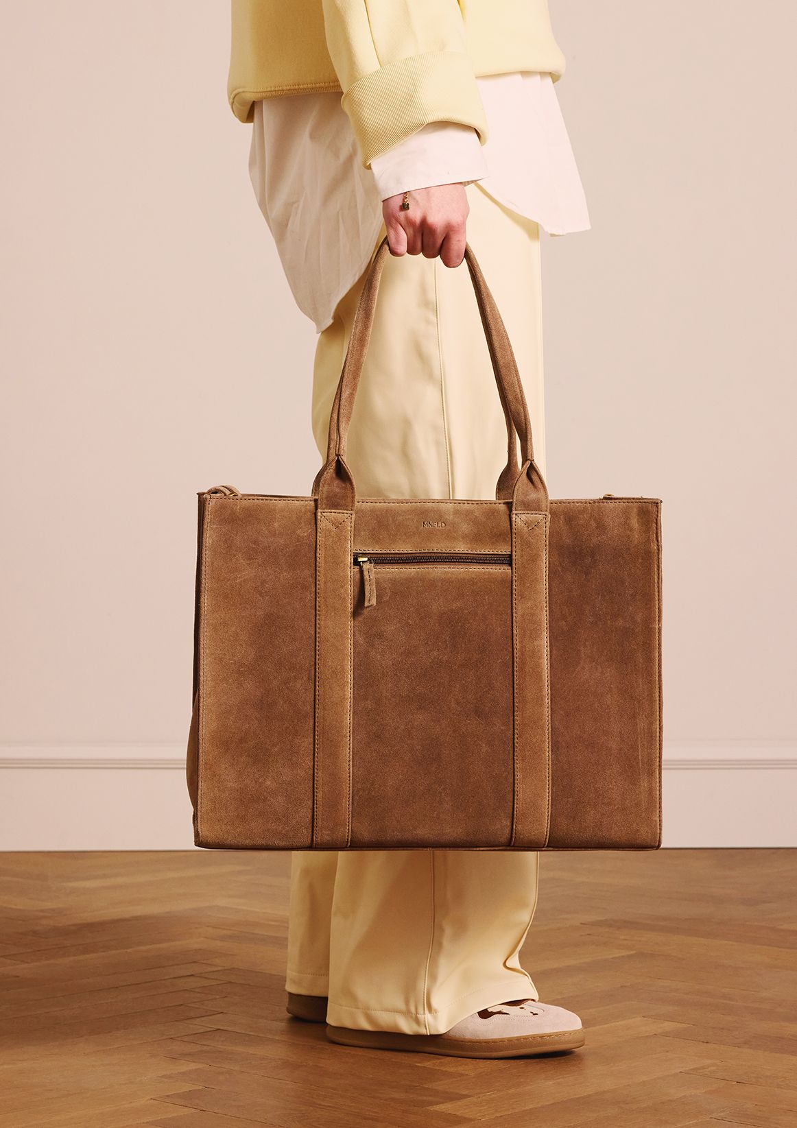 Taupefarbener Veloursleder-Shopper