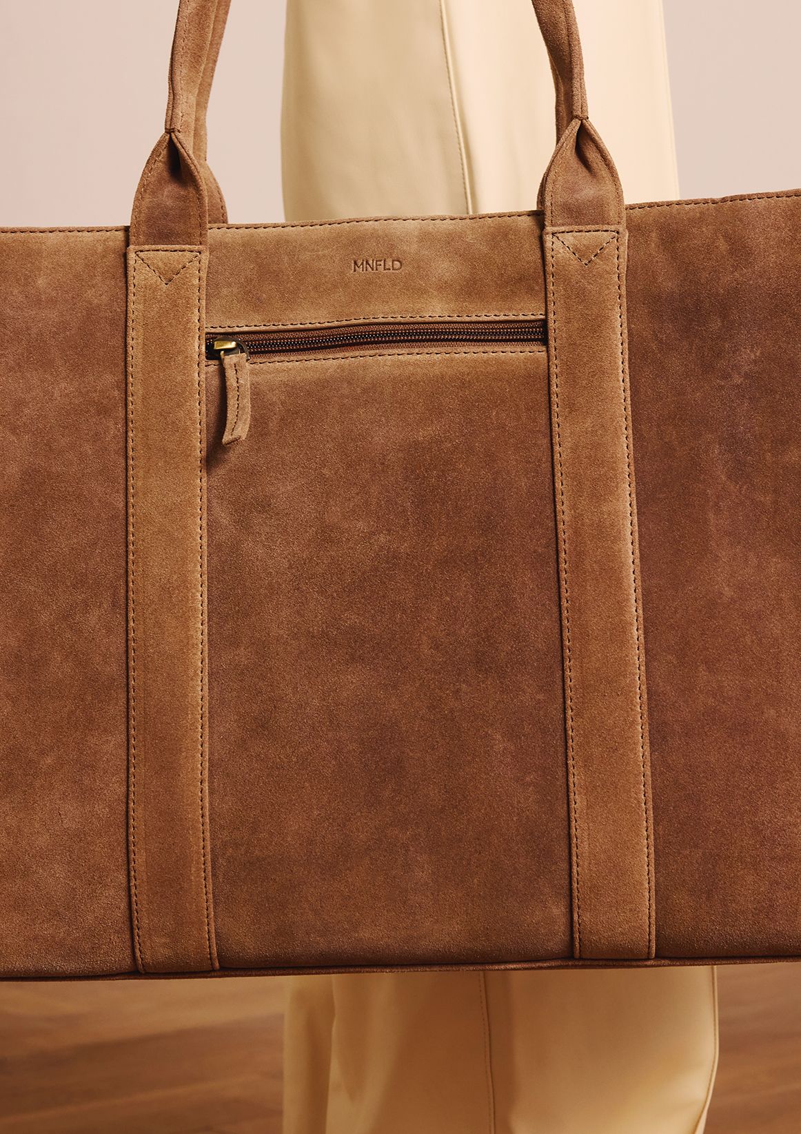 Taupefarbener Veloursleder-Shopper