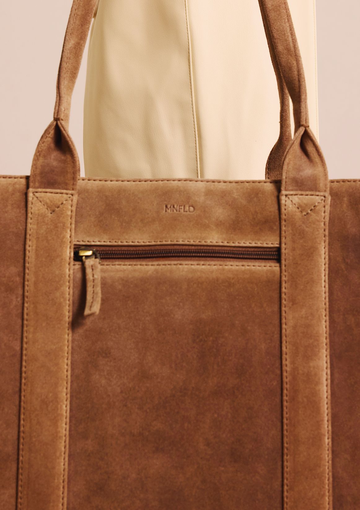 Taupefarbener Veloursleder-Shopper