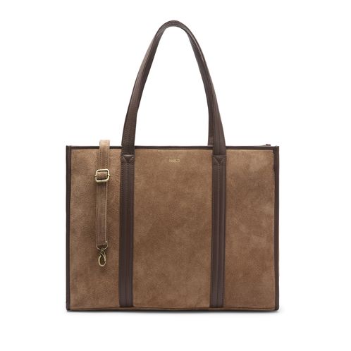 18 inch taupe suède shopper met leren details