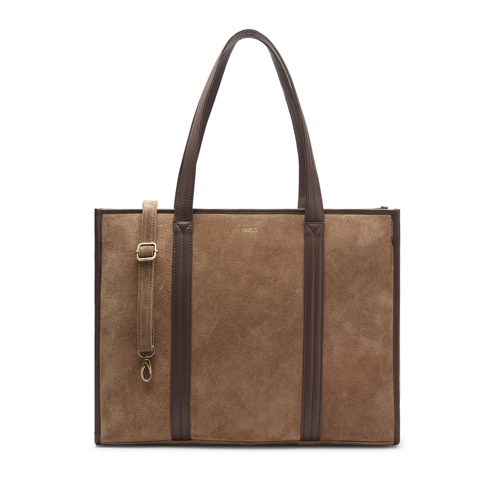 Taupefarbener Veloursleder-Shopper mit Leder-Details
