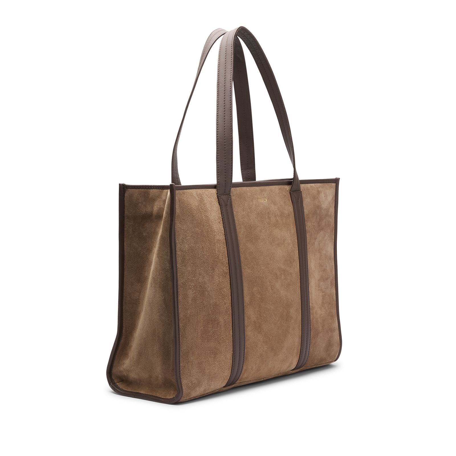 Taupefarbener Veloursleder-Shopper mit Leder-Details