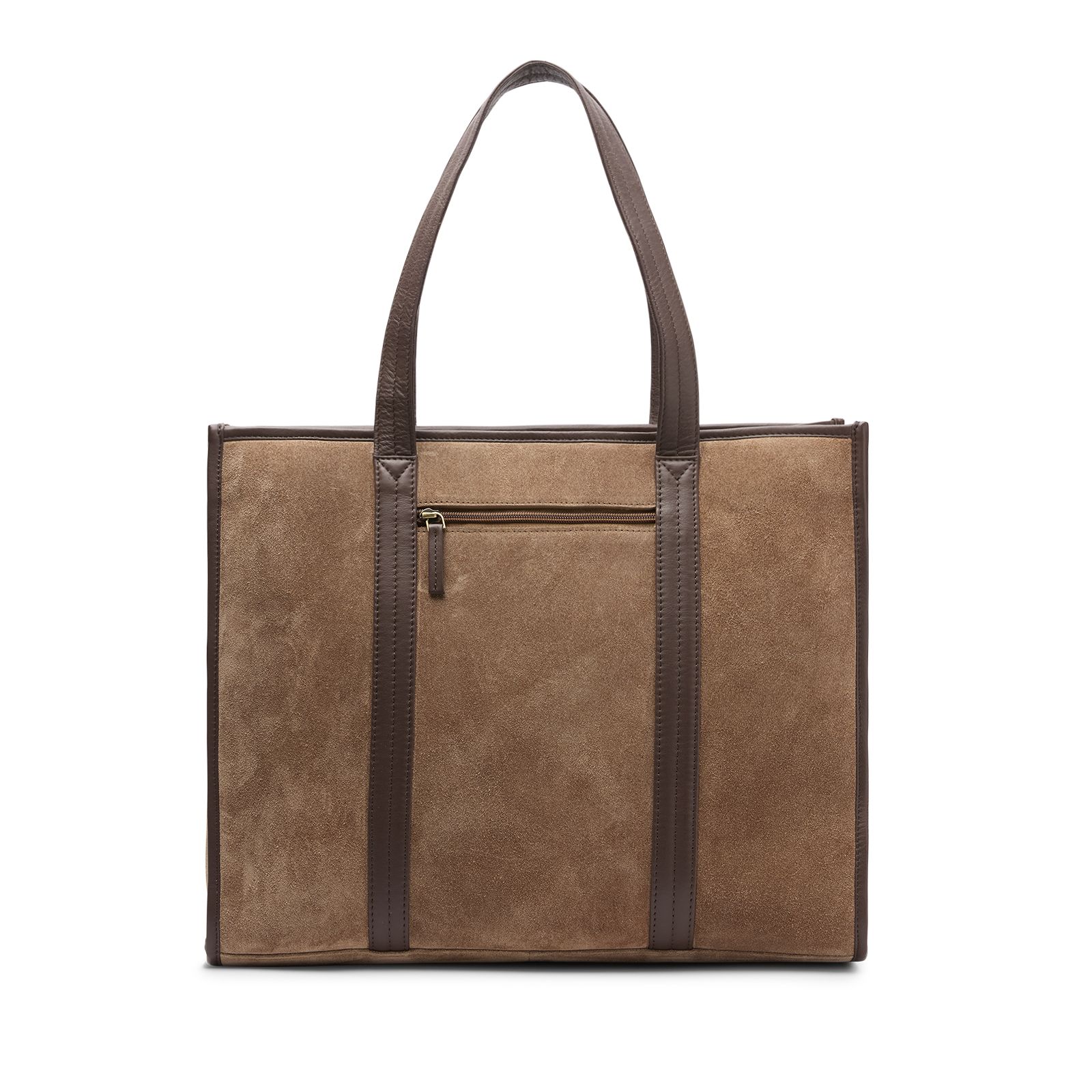 18 inch taupe suède shopper met leren details
