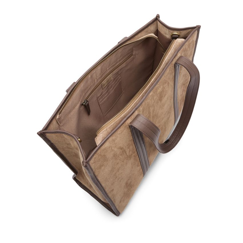 Taupe suède shopper met leren details