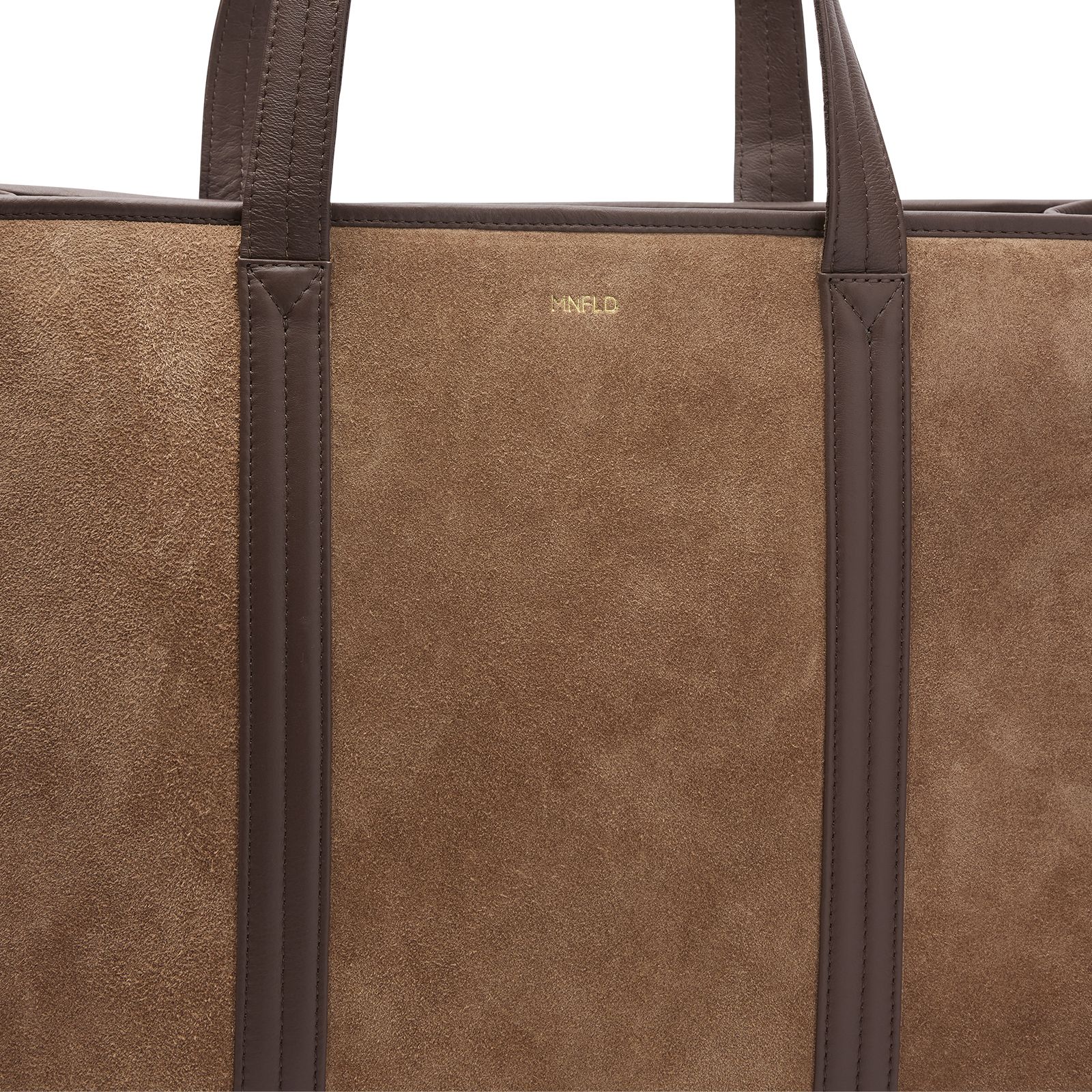 18 inch taupe suède shopper met leren details