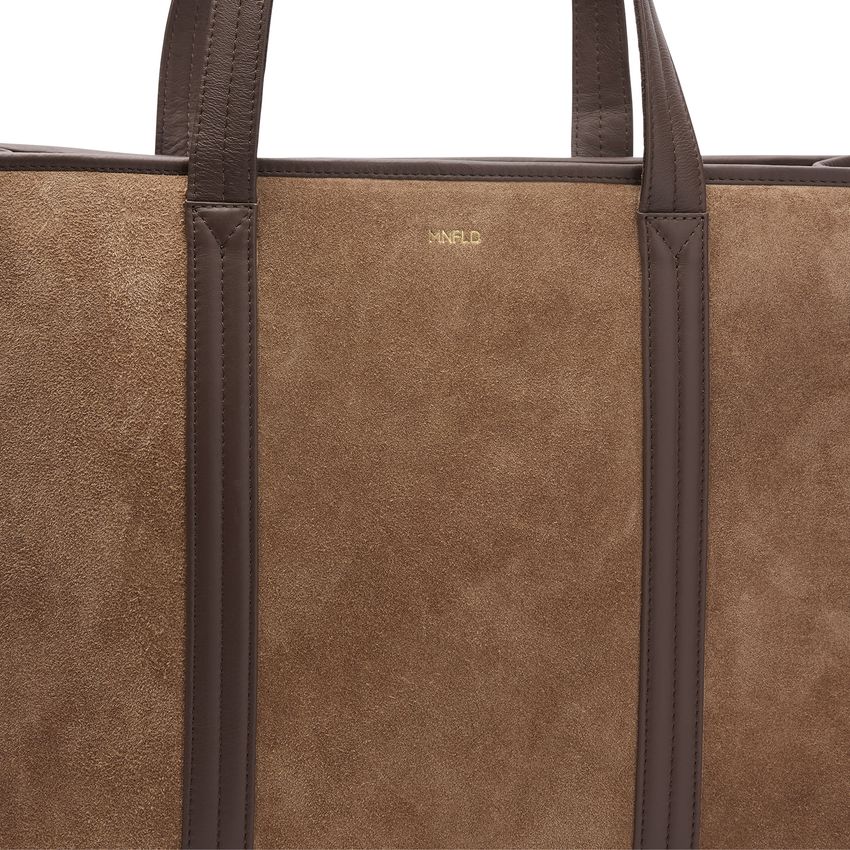 Taupe suède shopper met leren details
