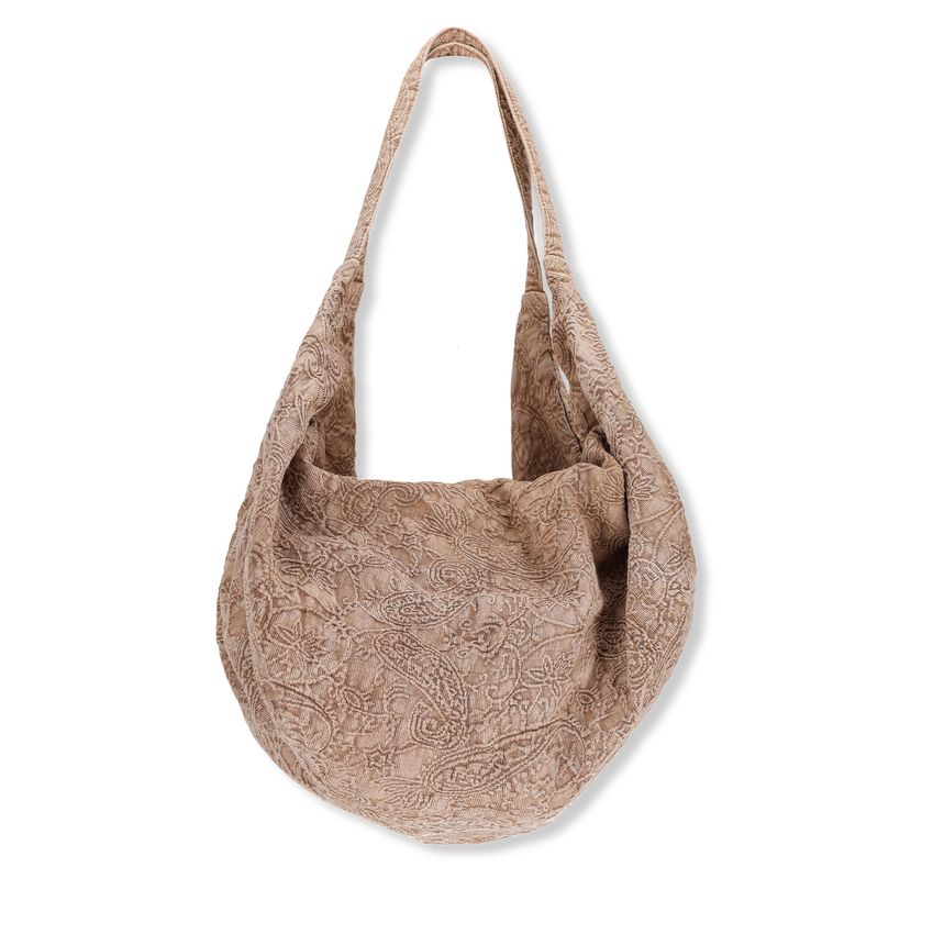 Taupe shopper met borduursel