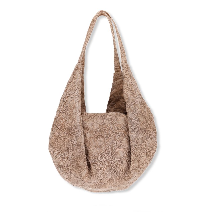 Taupe shopper met borduursel