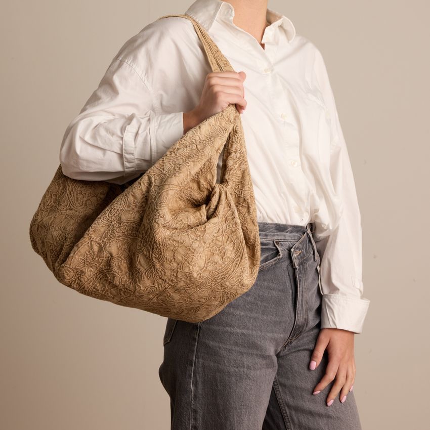 Taupefarbener Shopper mit Stickerei