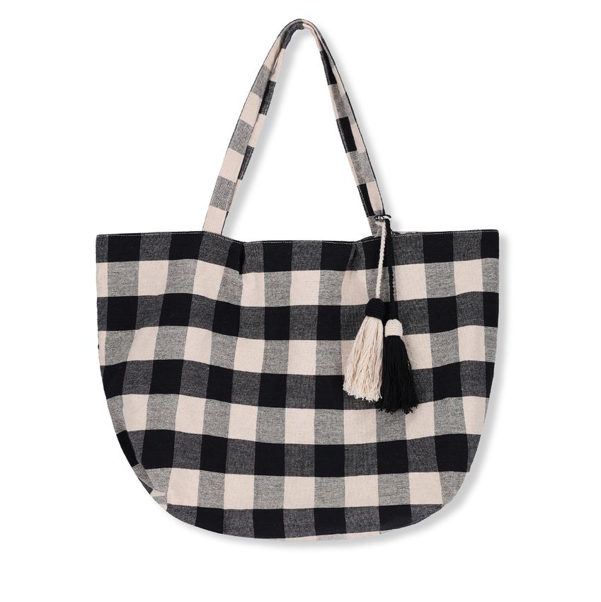 Beigefarbener Shopper mit Blockmuster