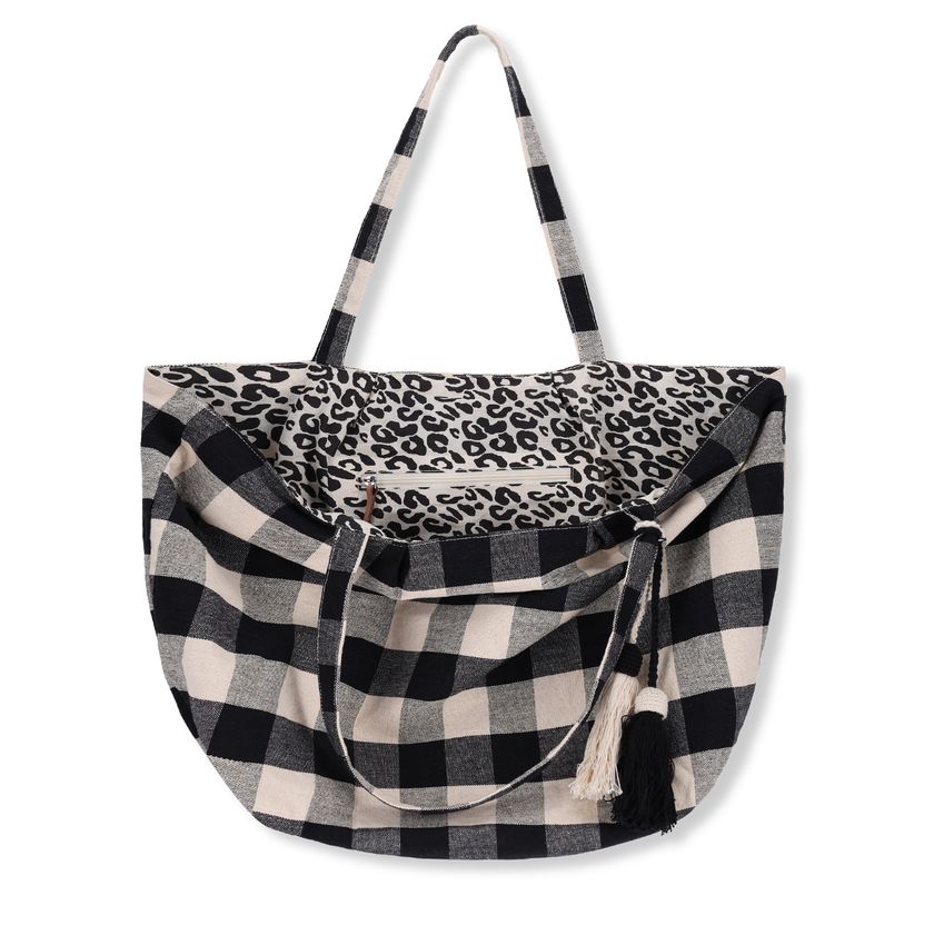 Geblokte beige shopper
