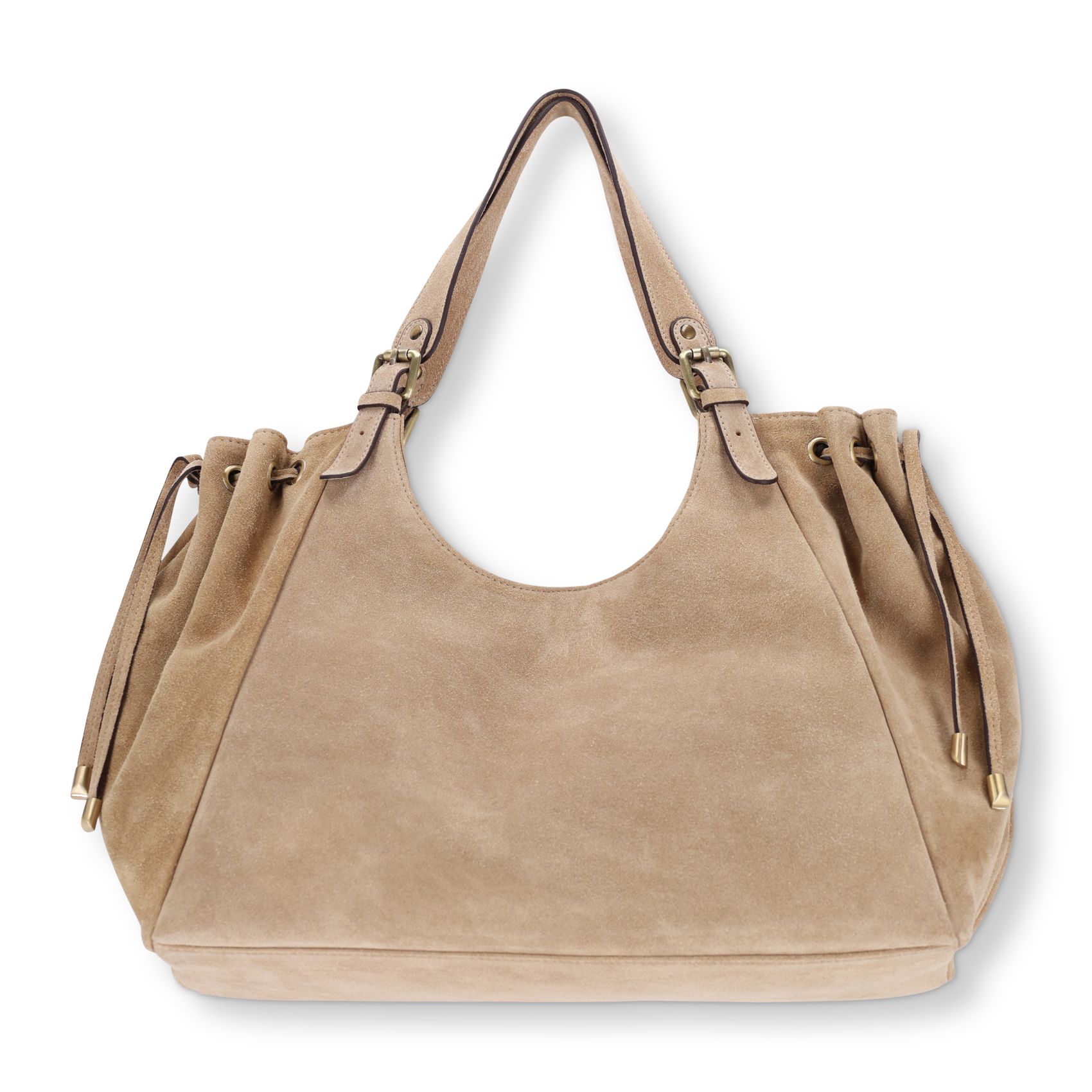 Zandkleurige suède shopper