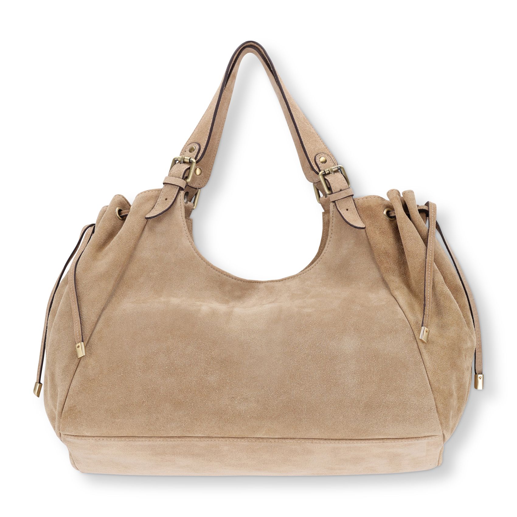 Zandkleurige suède shopper