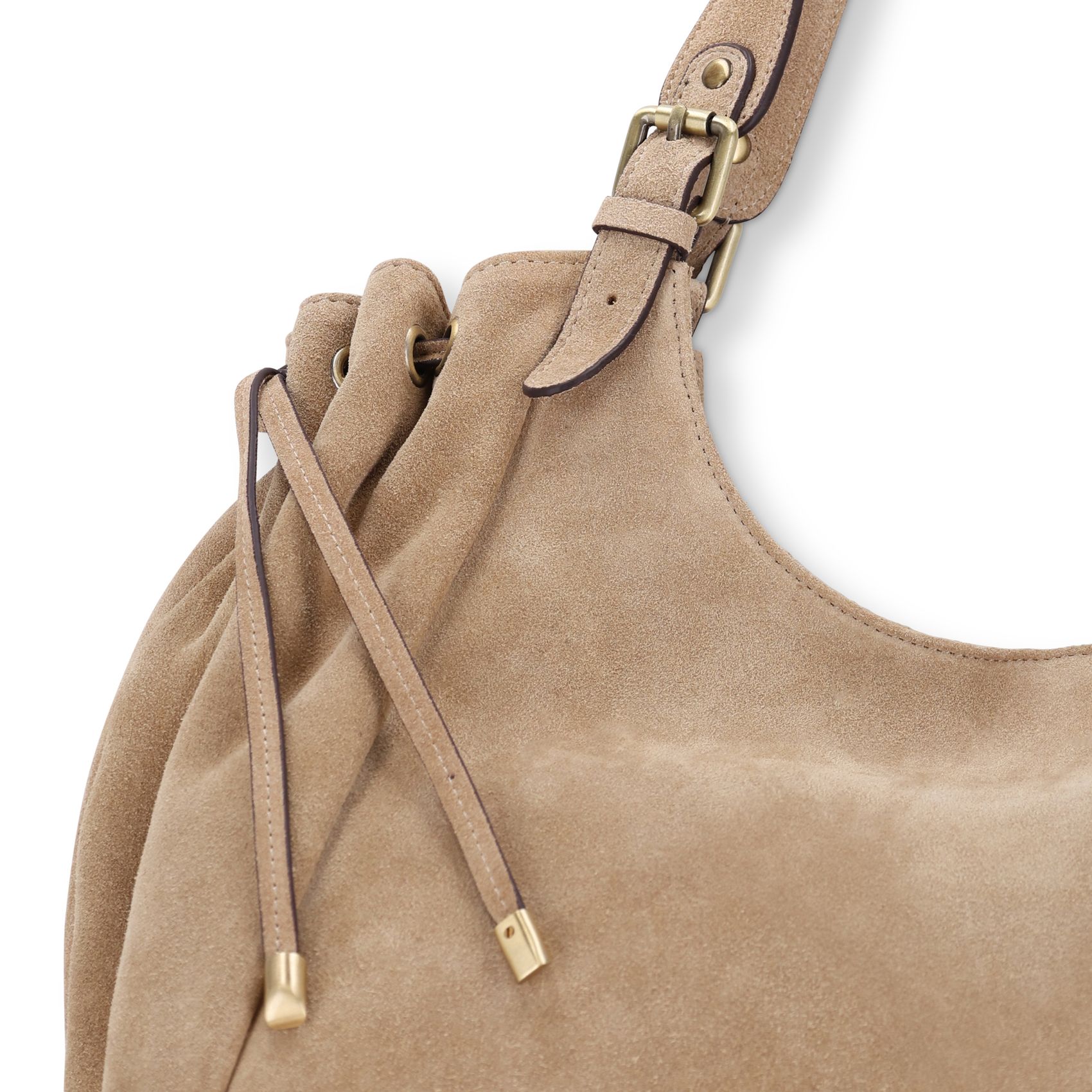 Zandkleurige suède shopper